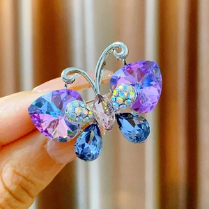 Elegant Purple Crystal Butterfly Brooch For Women Luxury Rhinestone Animal Pin Jewelry Anniversary Souvenir Gift Fashion Corsage