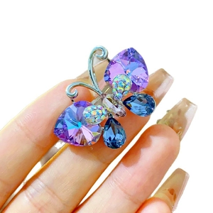 Elegant purple crystal butterfly brooch with gold plating for women's jewelry