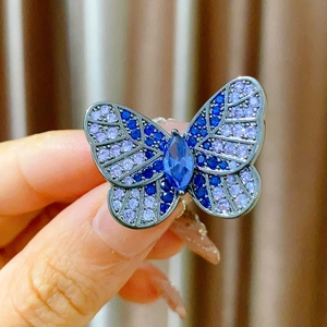 Luxury Copper Zirconia Butterfly Brooch Elegant Blue Purple Insect Pin For Women Wedding Banquet Clothing Decoration