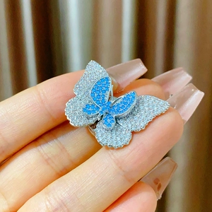 Exquisite double-layered butterfly brooch with sparkling blue and white cubic zirconia