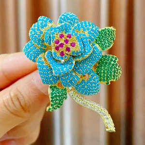 Spilla A Fiore In Rame Di Lusso Con Zirconi Colorati Corsage Floreale Rosa Vintage Grande Per Abito Cappotto Accessorio Gioielli Donna