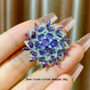 Elegant purple cubic zirconia snowflake brooch with magnetic clasp for suits and shirts