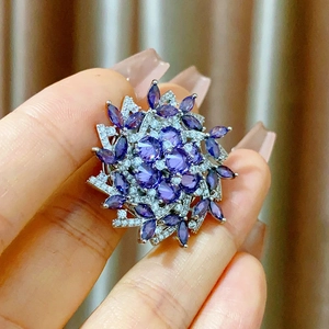 Luxurious purple snowflake zircon brooch with magnet buckle for elegant suit decoration