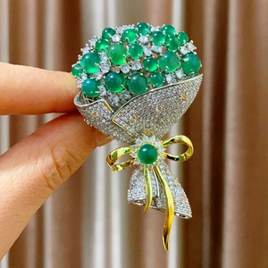 Élégante Broche Fleur de Trompette pour Femmes Cuivre Vert Zircone Bouquet Floral Épinglette Avec Nœud Bijoux de Luxe Cadeau pour Mariage