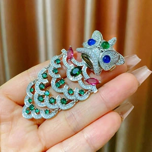 Articulated Chinese style lion dance ring with colorful gemstones and silver finish