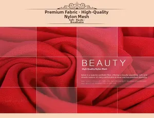 Macro detail of breathable red mesh fabric with soft high-elastic nylon texture