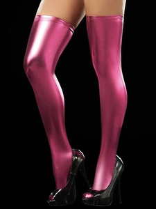 Calze autoreggenti in ecopelle fucsia metallizzato con finitura lucida e riflettente