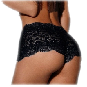 Shorty en dentelle noire pour femme avec motifs floraux ajourés et bords festonnés