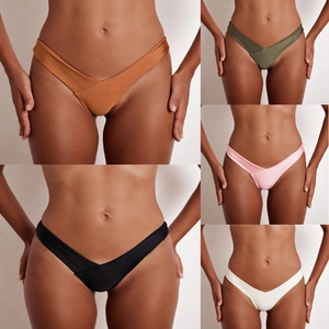 Women Sexy V-Cut Bikini Bottom High Cut Thong Panties Modal Spandex Stretch Lingerie Minimalist Underwear Solid Color Nightwear