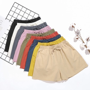 Women's loose cotton crepe shorts with drawstring elastic waist in various colors