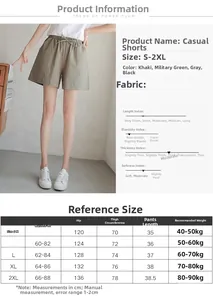 Detailed size chart and fabric guide for women loose cotton crepe shorts from S to 2XL