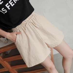 Women's apricot cotton loose sports shorts with elastic drawstring waist and side pockets