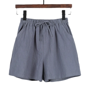 Women's dark grey cotton blend loose casual shorts with elastic drawstring waistband
