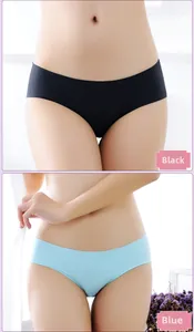 Close-up of seamless black and light blue triangle bikini bottoms with laser-cut edges