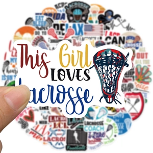 Set di 50 adesivi da lacrosse impermeabili per laptop e bagagli con motivi sportivi