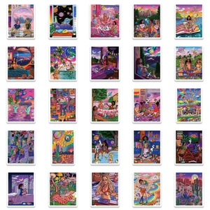 Set of 50 psychedelic aesthetic art stickers for waterproof luggage and laptop decoration