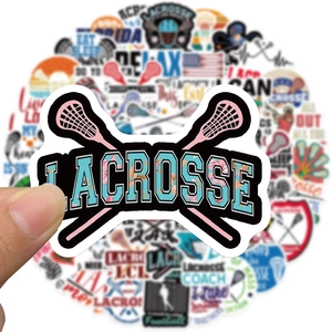 Set di 50 adesivi sportivi lacrosse impermeabili per laptop e decorazione valigie