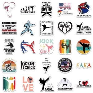 50-piece waterproof Taekwondo vinyl stickers with silhouettes and quotes for laptop decor