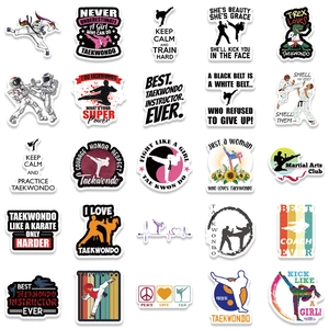 50pcs waterproof Taekwondo stickers set for laptops with martial arts motifs and slogans