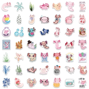 Set of 50 cartoon pink axolotl stickers for DIY laptop and guitar decoration