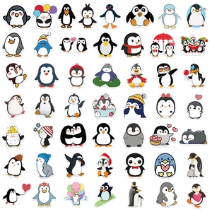 Vue détaillée d'autocollants pingouins de dessin animé étanches avec divers motifs