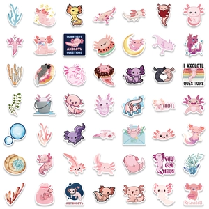 Set of 50 cute cartoon axolotl waterproof stickers for luggage and guitar DIY decoration