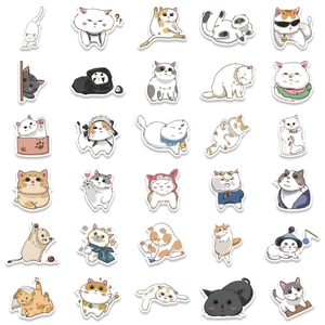 Set of 30 cute Japanese cartoon cat stickers for laptops and DIY waterproof crafts
