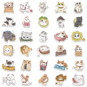 Set of 30 cute Japanese style cartoon cat stickers for water bottles and suitcases
