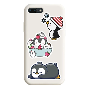 Gros plan d'une coque blanche avec des illustrations de pingouins mignons et texture mate