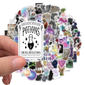 Vintage magic potion stickers set for water bottles and laptops featuring mystical designs