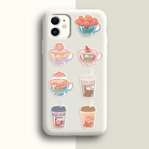 50pcs waterproof drink cup stickers for laptops and suitcases featuring cute milky tea designs