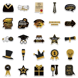 52-piece black and gold waterproof graduation stickers for laptop and DIY decoration
