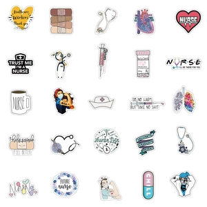 Grid layout of waterproof medical nursing stickers for doctor and nurse laptop decor