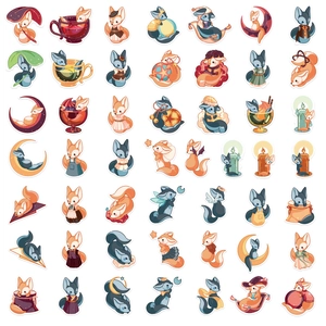 Set of 50 waterproof cartoon fox graffiti stickers for laptop and luggage decoration