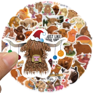Lot de 50 autocollants vache Highland aux motifs mignons pour décorer PC et valises