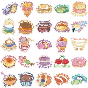 Set of 50 cute hand-drawn animal and food waterproof stickers for laptop and luggage