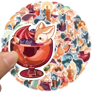 50 pieces of waterproof cartoon fox stickers for laptop and luggage decoration