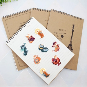 50 cute cartoon fox and squirrel stickers on notebook with a cozy artistic style