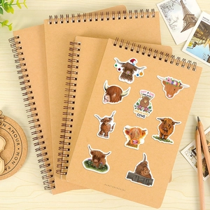 Lot de 50 autocollants de vaches des Highlands sur un carnet à spirale décoratif