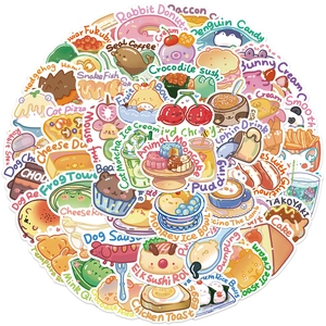 Cartoon Animal Food Stickers Waterproof PVC Graffiti Decals For Laptop Suitcase Stationery Decoration Cute Hand Drawn Stickers