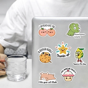 50pcs waterproof motivational reward stickers for laptops with puns and cute cartoons