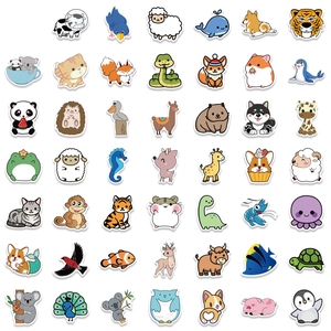 Set of 48 waterproof cartoon animal stickers featuring panda, tiger, and koala for luggage