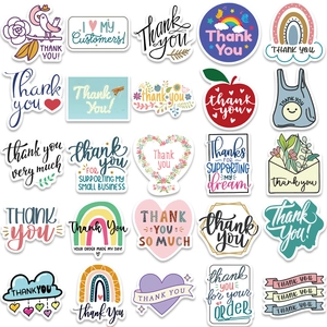 Pack of 50 waterproof inspirational Thank You stickers in various pastel shapes and colors