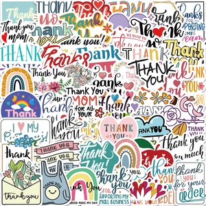 Set of 50 colorful waterproof Thank You stickers with rainbow and heart designs
