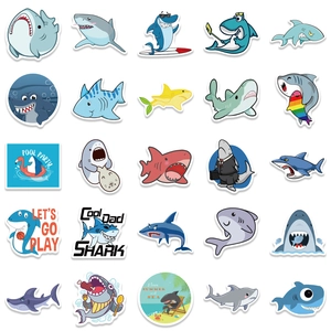 Set of 50 cute cartoon shark waterproof stickers for luggage and laptop decoration