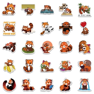 Collection of 25 cute red panda stickers showing various activities for luggage and laptops