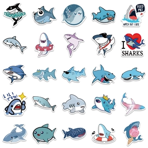Collection of 25 cute waterproof cartoon shark stickers for luggage and laptop decoration