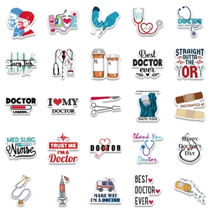 50pcs waterproof medical cartoon stickers featuring doctors and nurses for suitcase decor