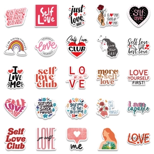 50pcs self love stickers with heart and floral designs for laptops and suitcases