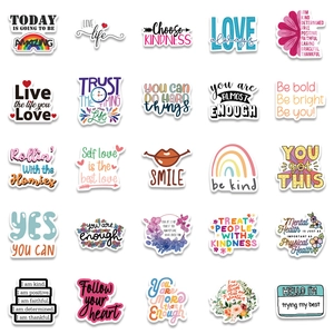 Pack of 52 vibrant waterproof inspirational English quote stickers for laptop and luggage